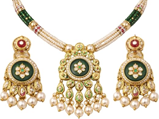 Multicolor Stone Necklace Set for Women – Elegant Alloy Jewelry Set with Matching Earrings