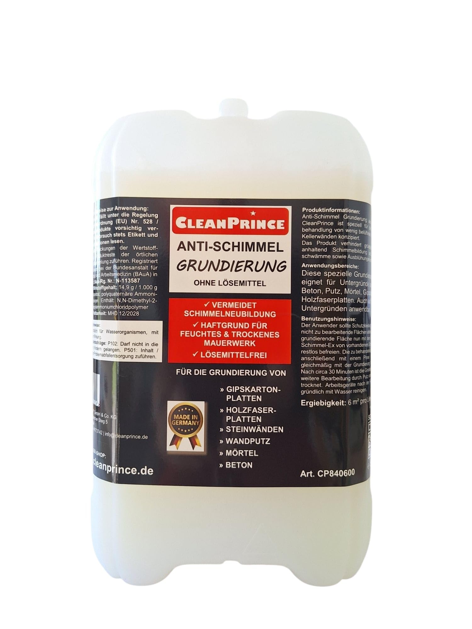 CleanPrince Anti Schimmel Grundierung 5 Liter | Schimmelgrundierung Schimmelschutz Schimmelimprägnierung