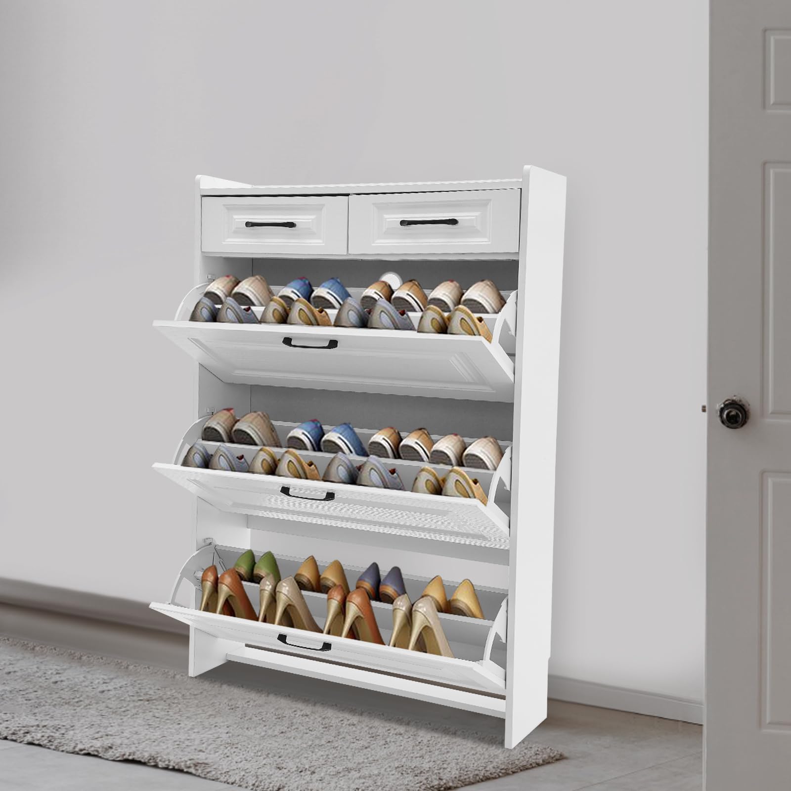 Blanc Armoire à Chaussures - Meuble D'entrée Pour Couloir/salon