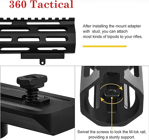 Miniatura 4 de 360 Tacitcal MLok Bipod Mount Aluminio Perfil bajo Harris - Estilo Stud bipod Adaptador Negro