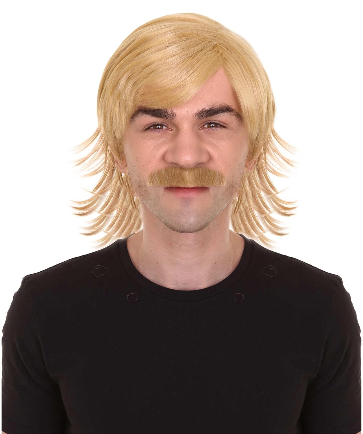 HPO 70s Disco Golden Wig & Mustache HM-147