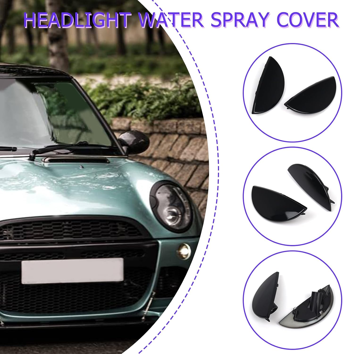 Car Accessories Headlight Water Cover for R52 2001-2006 Replaces 6312922155 Black Cover Headlight Washer Cover