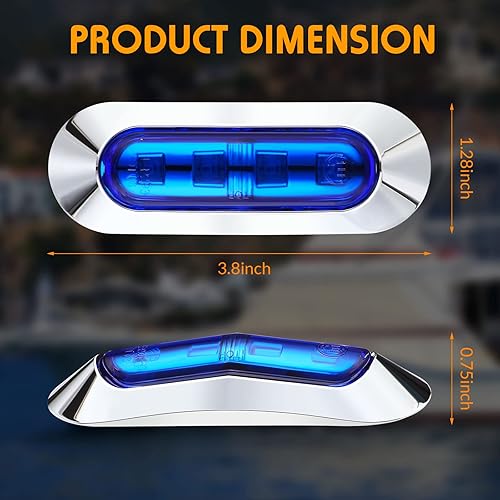 Miniatura 4 de Treela 20 luces LED de barco marino de 3.8 pulgadas, impermeables, luz azul para cubierta interior, navegación, luces marinas de cortesía,