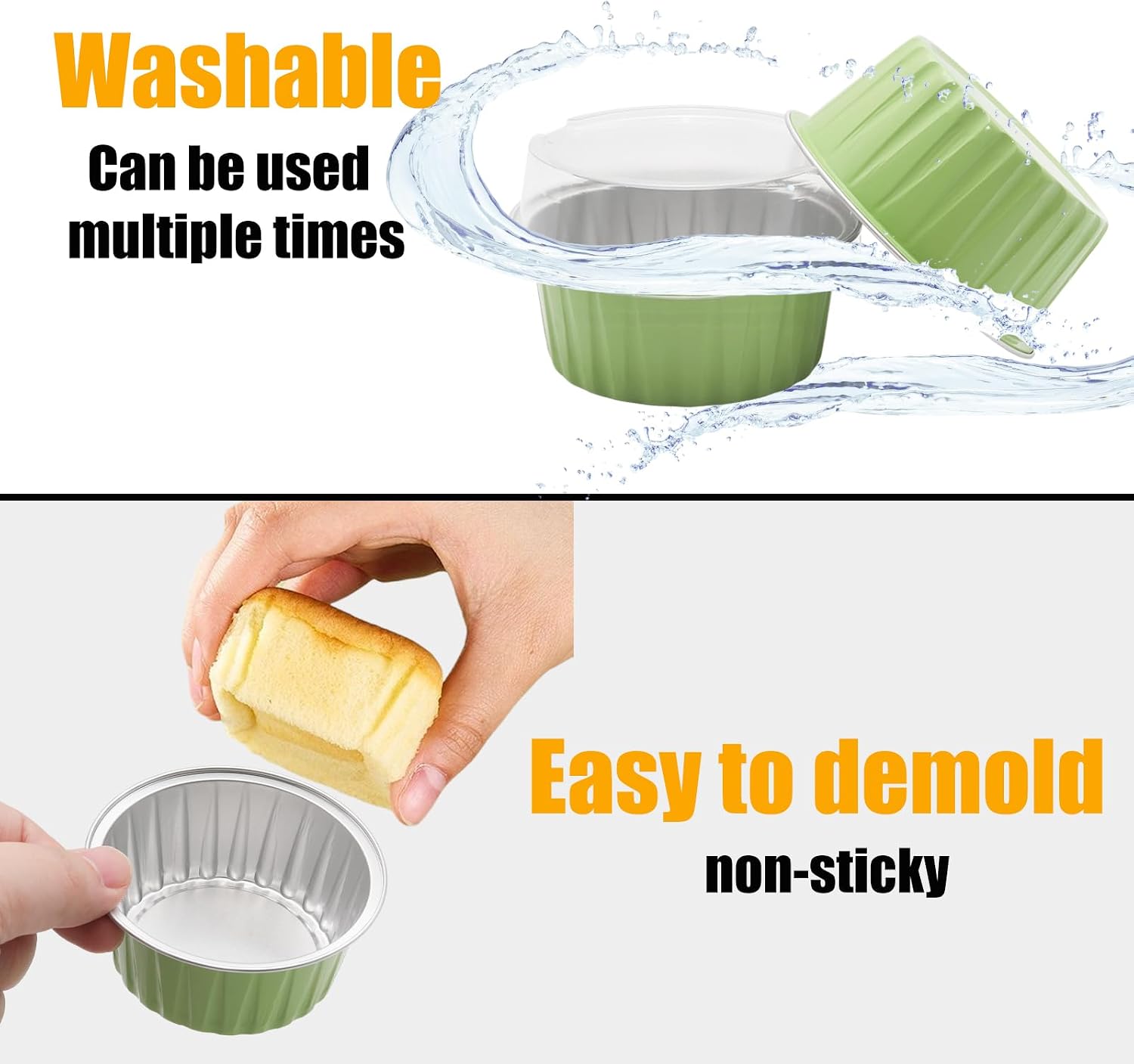 50 Pack 5oz Mini Cake Pans with Lids, Light Green