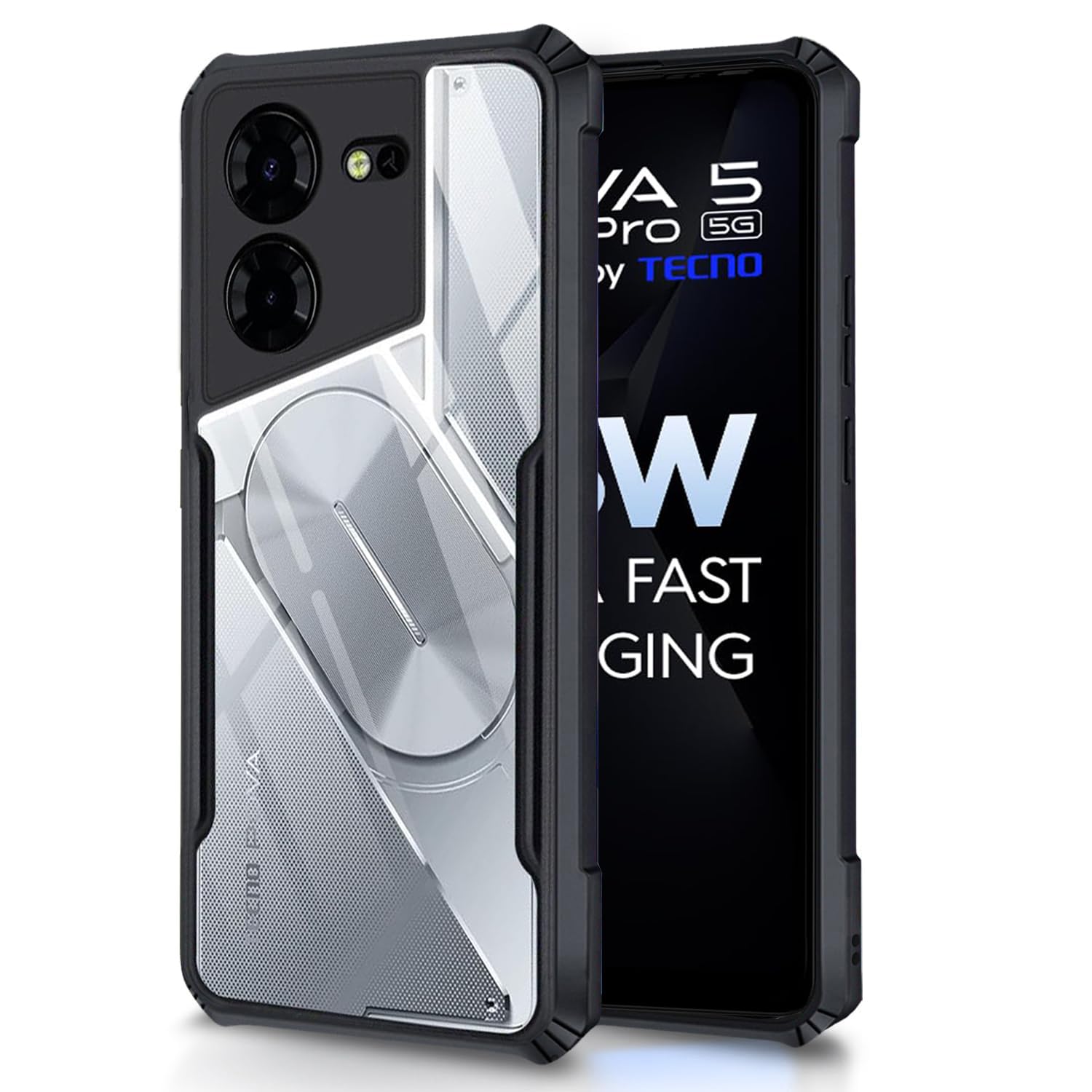 SHINESTAR Tecno Pova 5/5 Pro 5G Back Cover Case | Ultra Thin 360 Degree Protection Crystal Clear Tranparent Bumper Back Cover Case for Tecno Pova 5/5 Pro 5G - Black (B0D1PDDZJ5) Amazon Price History, Amazon Price Tracker