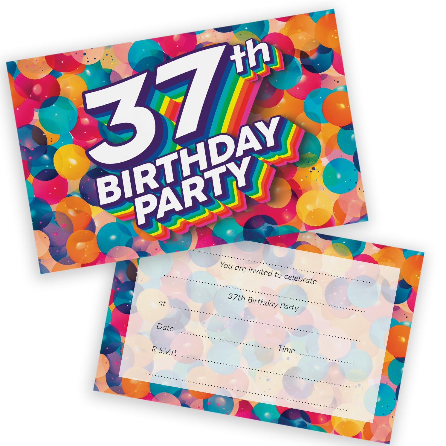 37th Birthday Party Invitations Men Women - Rainbow Balloons 20 Pack - Adults Birthday Invitations for Friends Family A6 Bday Party Invites Invitation Cards with Folding Envelopes