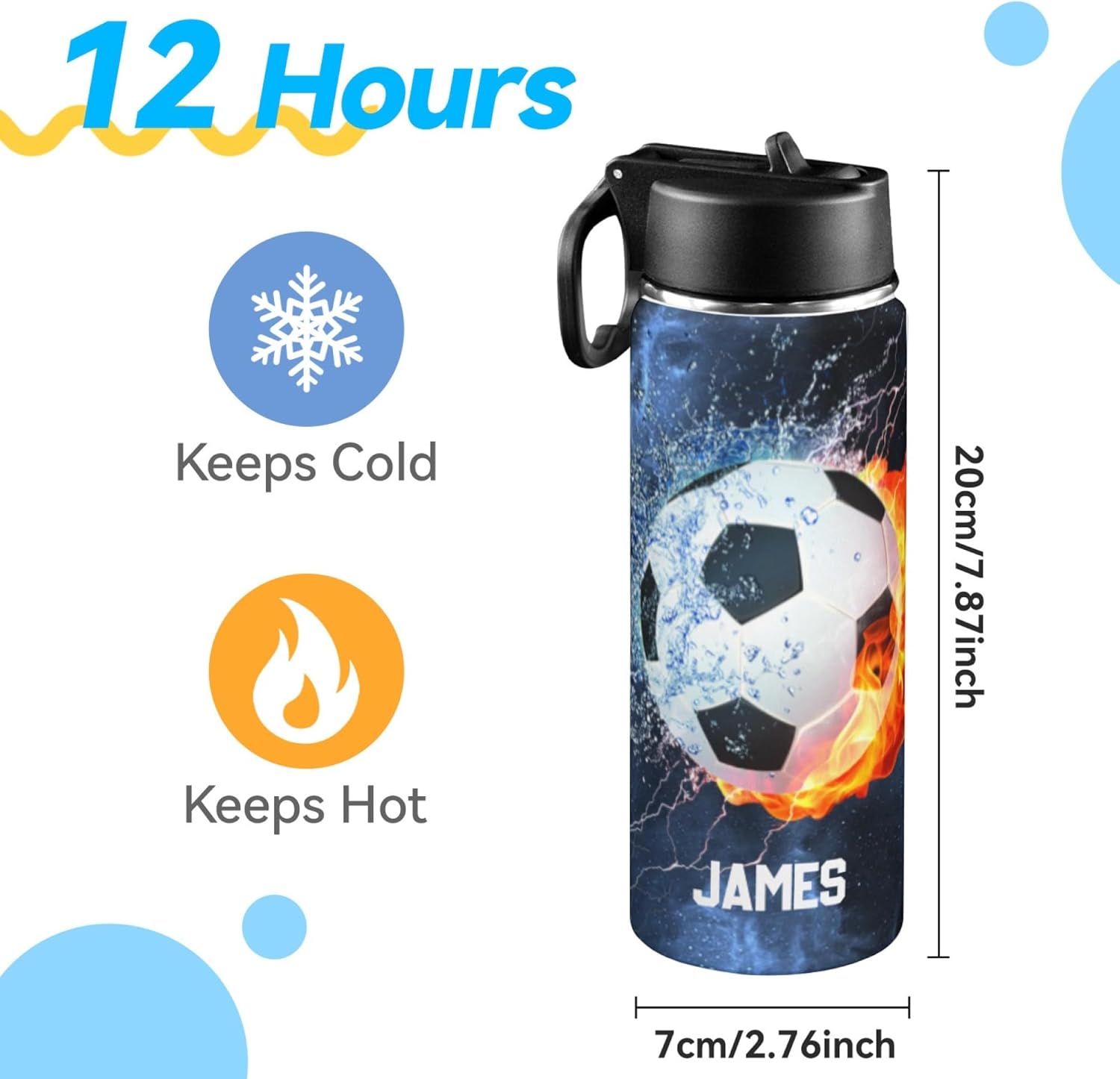Customized Kids Insulated Bottle, Personalized Water Bottle with Name, Stainless Steel Thermo with Straw, Suitable for Boys,18 ounces - back-to-school gift（New Soccer） - Image 6