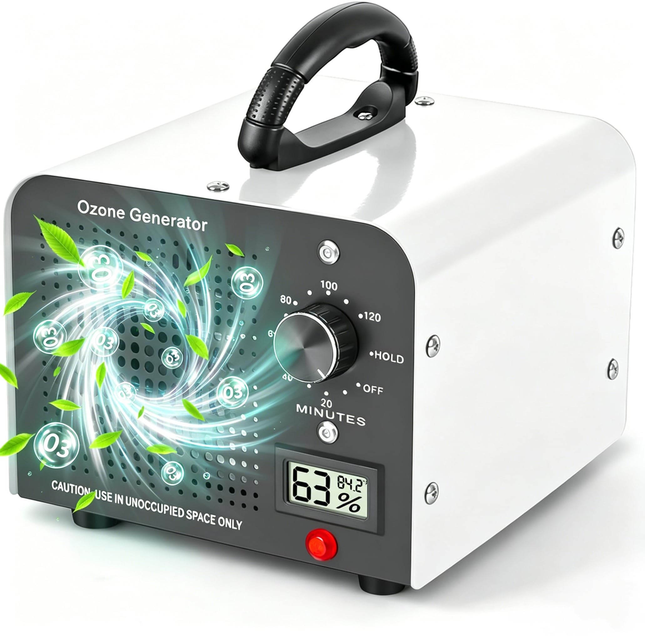 Ozongenerator 60000 mg/h Industrielles Ozon-Gerät mit 120-Minuten-Timer bis 350㎡ O3 Ozonisator Weiß