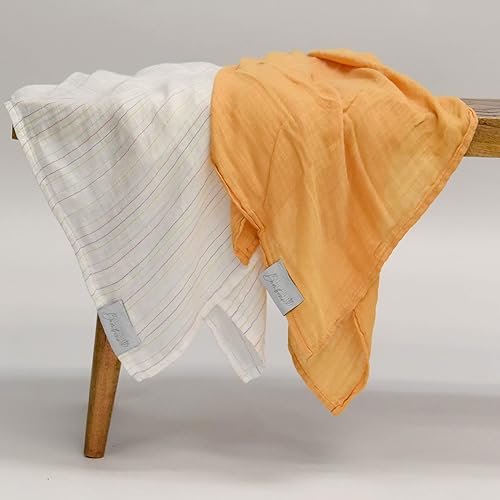 Miniatura 3 de Manta para bebé - Paquete de 2  Rayas retro + juego dorado bohemio  Mezcla de algodón de muselina  Productos esenciales para recién nacidos  Niños y