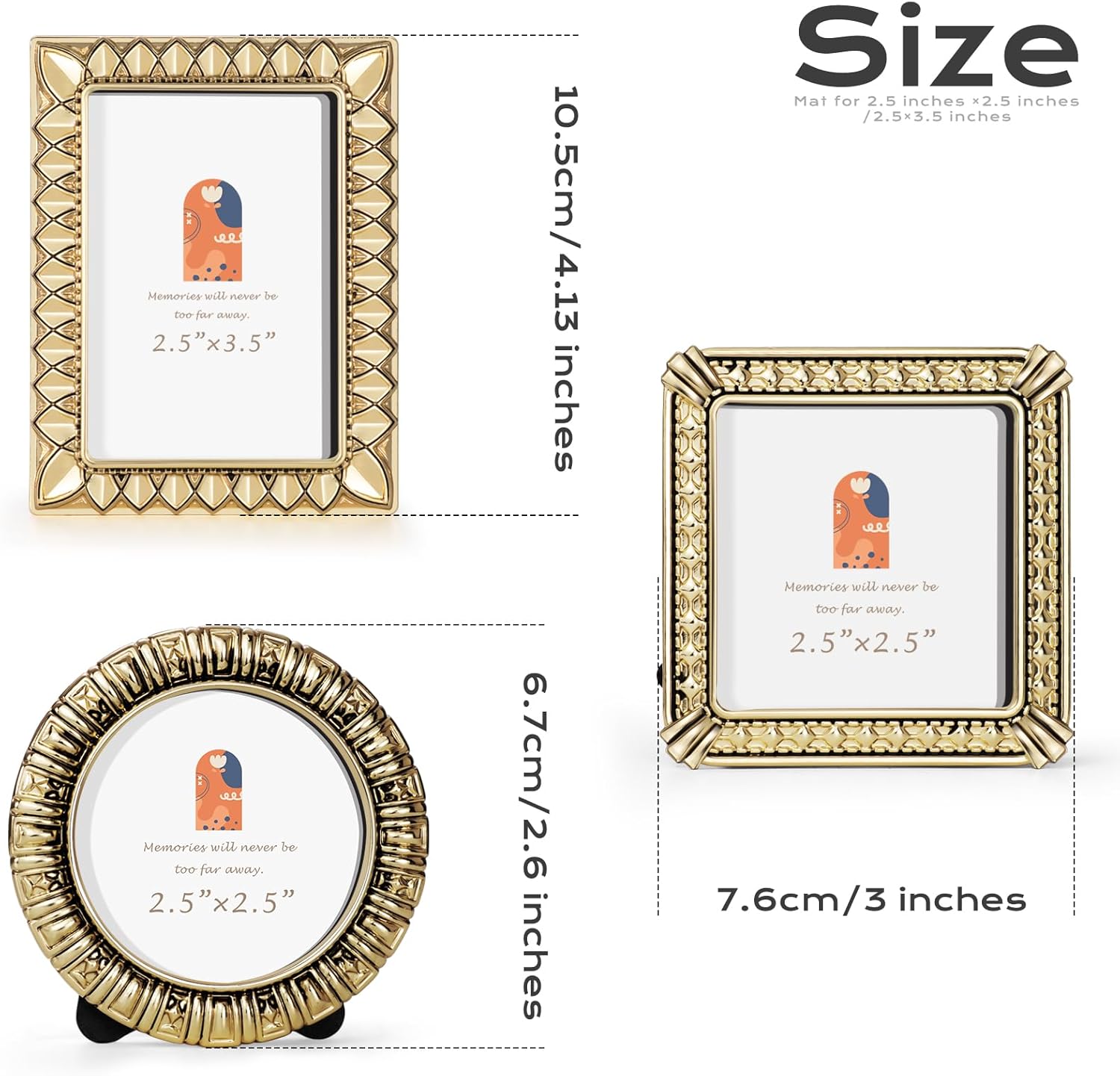 Classic Gold Mini Frame Set of 2.5x2.5 & 2.5x3.5 In | For Tabletop Display | Perfect for Home Decor, Wedding, Graduation, Chrismtas Or Milestone Photos