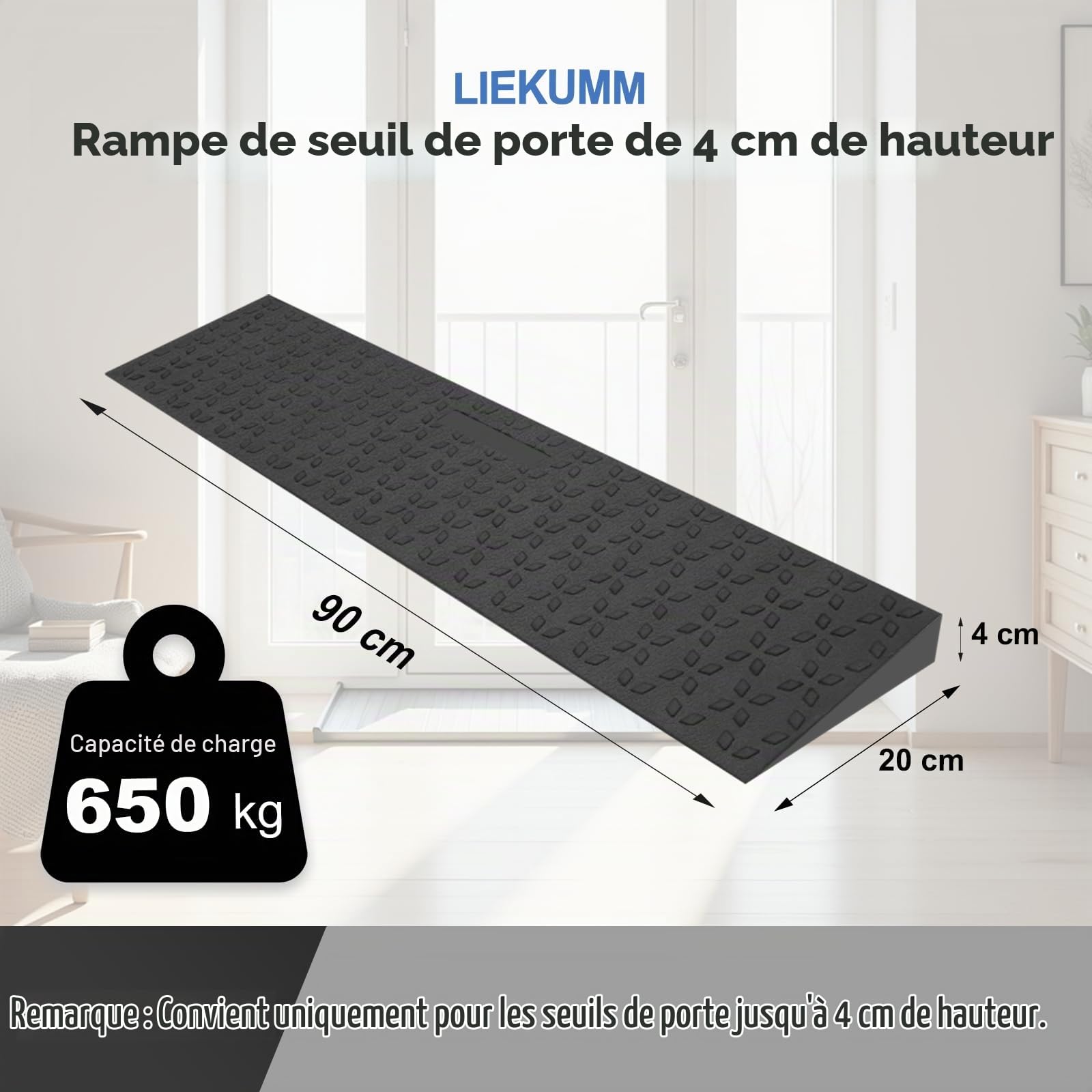 LIEKUMM Rampe de porte en caoutchouc, hauteur 4 cm, antidérapante, avec motif étoile en polaire, charge maximale de 650 kg, pour ouvertures de portes, marches, trottoirs, scooters