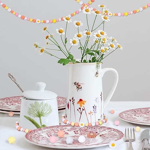 Miniatura 5 de AnyDesign 100 cuentas de silicona de margarita, con forma de flores blancas melocotón, espaciador focal redondo con cuerda elástica para