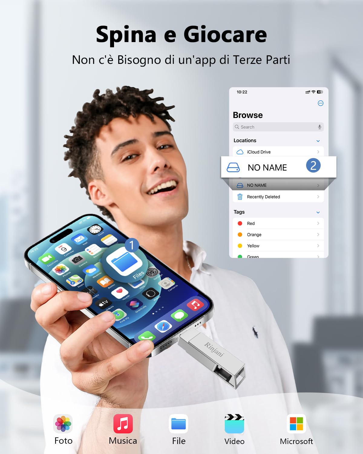 Chiavetta USB 512GB per iPhone MFI Lightning,(Senza APP)Rinjani Chiavetta USB C Per iPhone 15/16/OTG Android Smartphone/iPad/PC,Penna USB 3.0 Pen Drive Memoria Esterna per Scaricare Foto,Video 3 in 1
