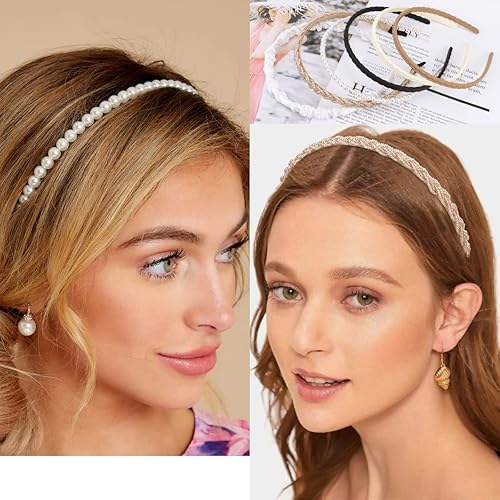 Miniatura 3 de TOBATOBA Juego de 9 diademas de moda para mujeres y niñas, diademas antideslizantes para cabello de mujer, diademas de perlas de flores, colores