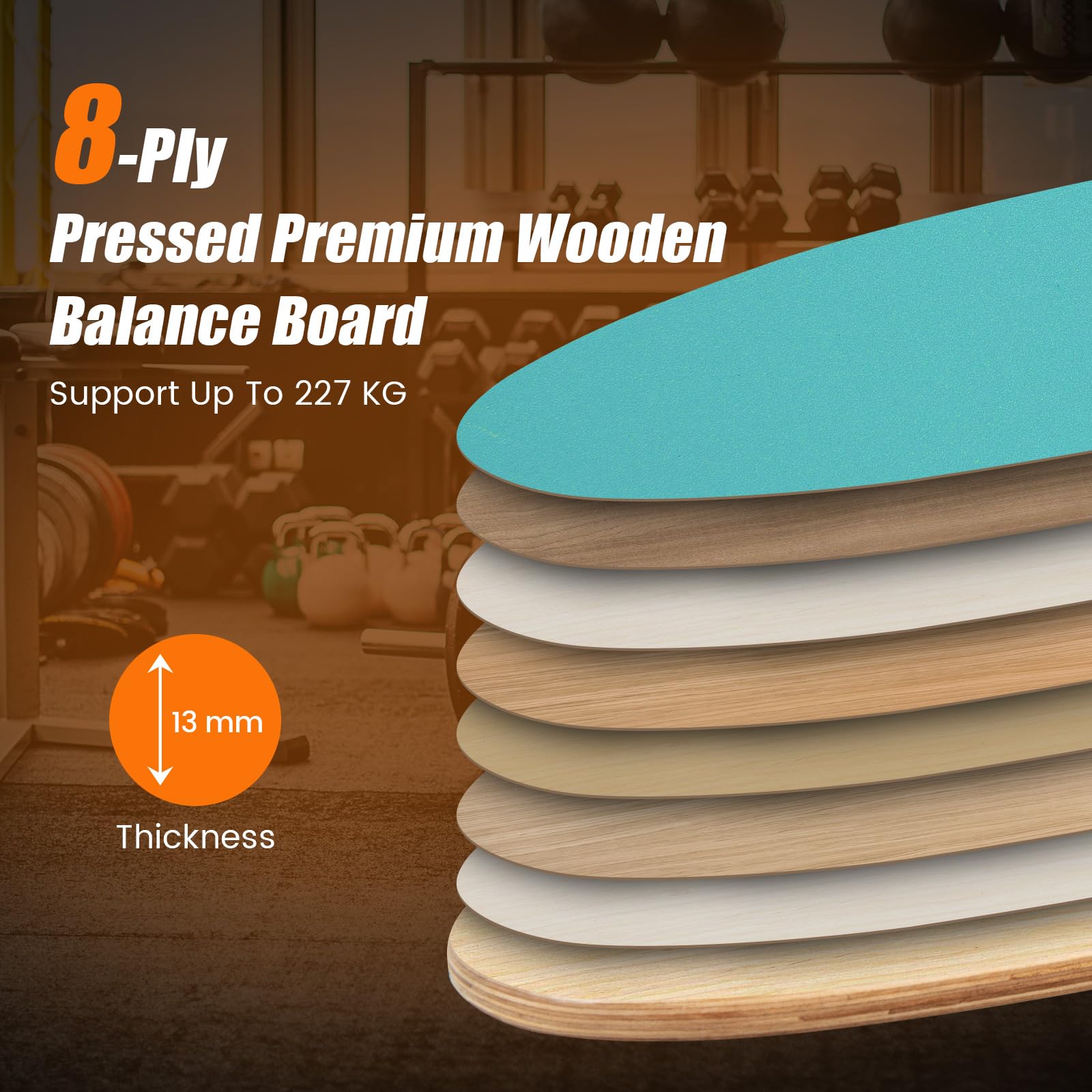 FANTASK Balance Board in legno, Balance Trainer Trickboard per la casa, con rullo in sughero, Balance Board in 8 strati di legno di alta qualità, colore blu