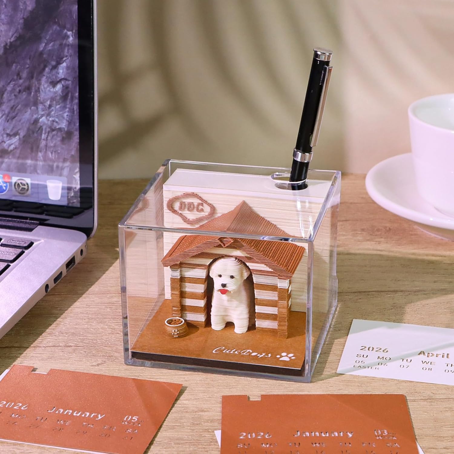2026 Time Piece Calendar, 3D Sticky Notes 2026, Desk Calendar With LED Light, Tree Memo Pad Creative Artsy Pads 3D Art Calendar, Paper Carving Gift for Colleague Friend, Desktop Decoration