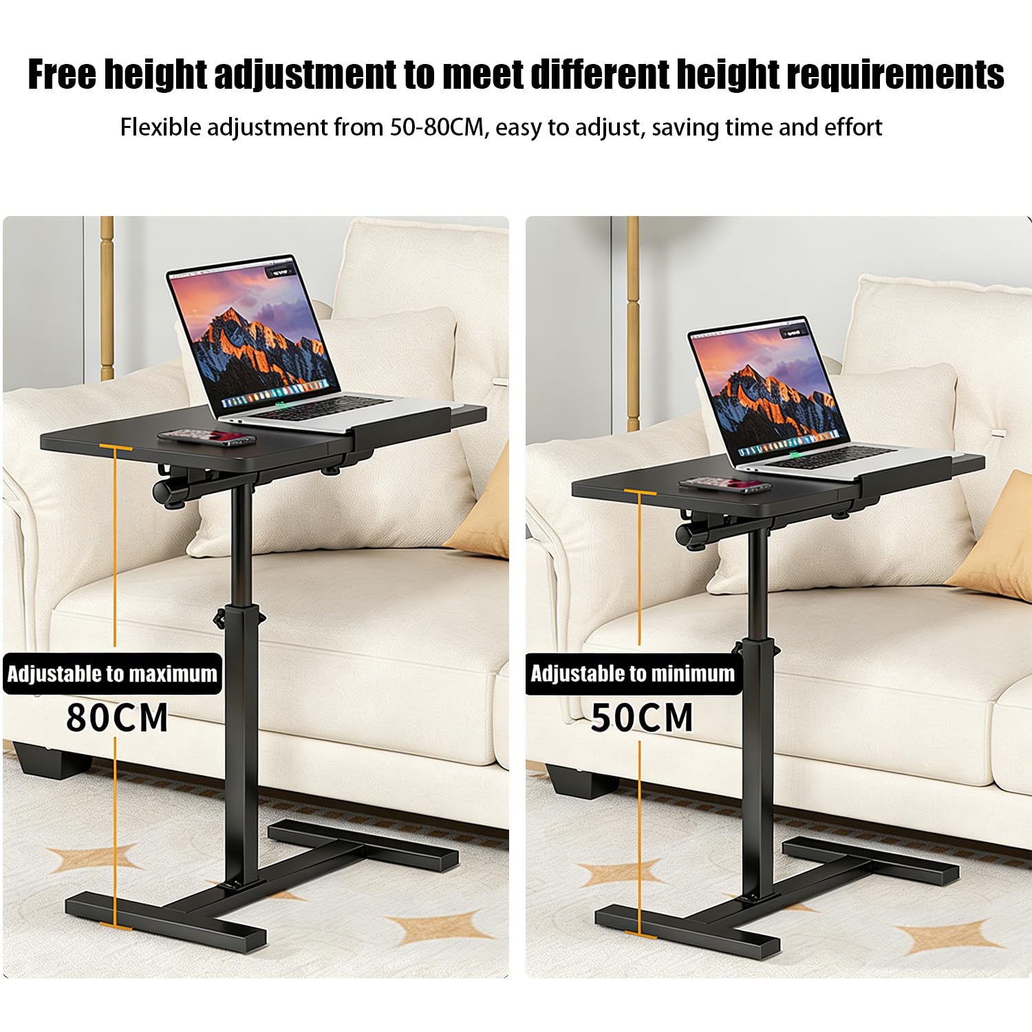 Tavolino Servitore Letto,Tavolo Per Letto Regolabile Con Ruote Nascoste, 60x40 Cm, Adatto Per Scrivania, Divano o Letto, Supporto Per Laptop Con Altezza e Angolo Regolabili, nero
