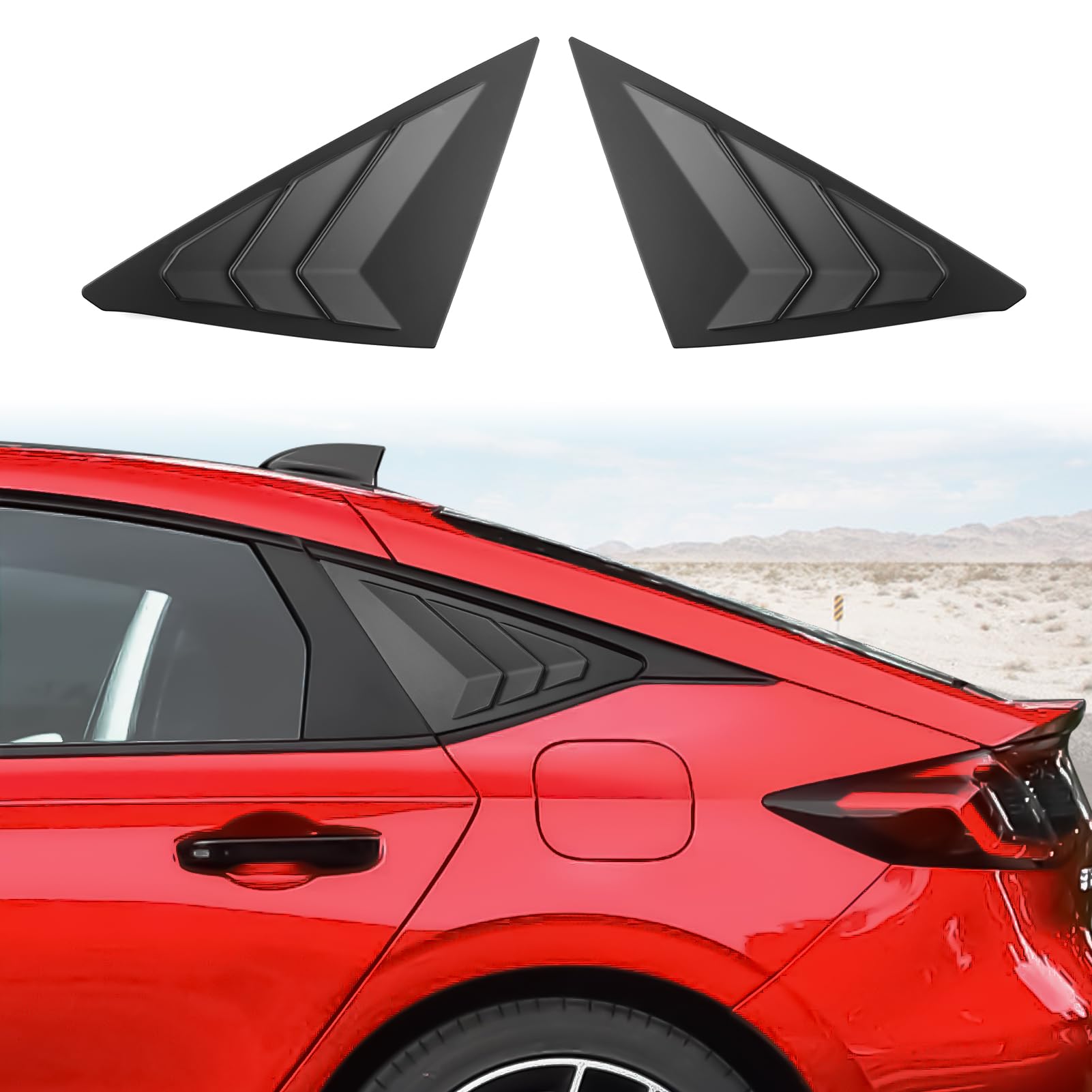CKE 2pcs for 11th Gen Civic Hatchback for Honda Civic 2022 2023 2024 Accessories Auto Car Exterior Rear Side Window Louvers Air Vent Scoop Shades Cover Blinds -Matt Black