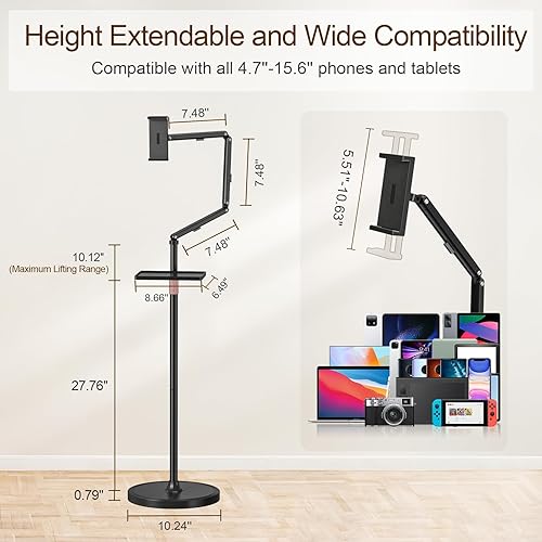 Miniatura 3 de Houele Tablet Floor Stand with Removable Tray, iPad Floor Stand Holder for Bed, Height Adjustable Tablet Mount iPad Holder for 4.7”-15.6” Tablets