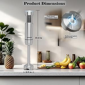Handheld Immersion Blender, 1000W Powerful 10-in-1 Set for Smoothies,Orange Juicer, Egg Beater, Dough Hook, Vegetable Chopper, Potato Masher (11th Accessory Not Recommended)
