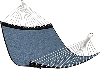 Patio Watcher 13 FT Quick Dry Olefin Hammock - Outdoor Double Hammock with Metal Curved Spreader Bars - 450 lbs Capacity - Dark Blue