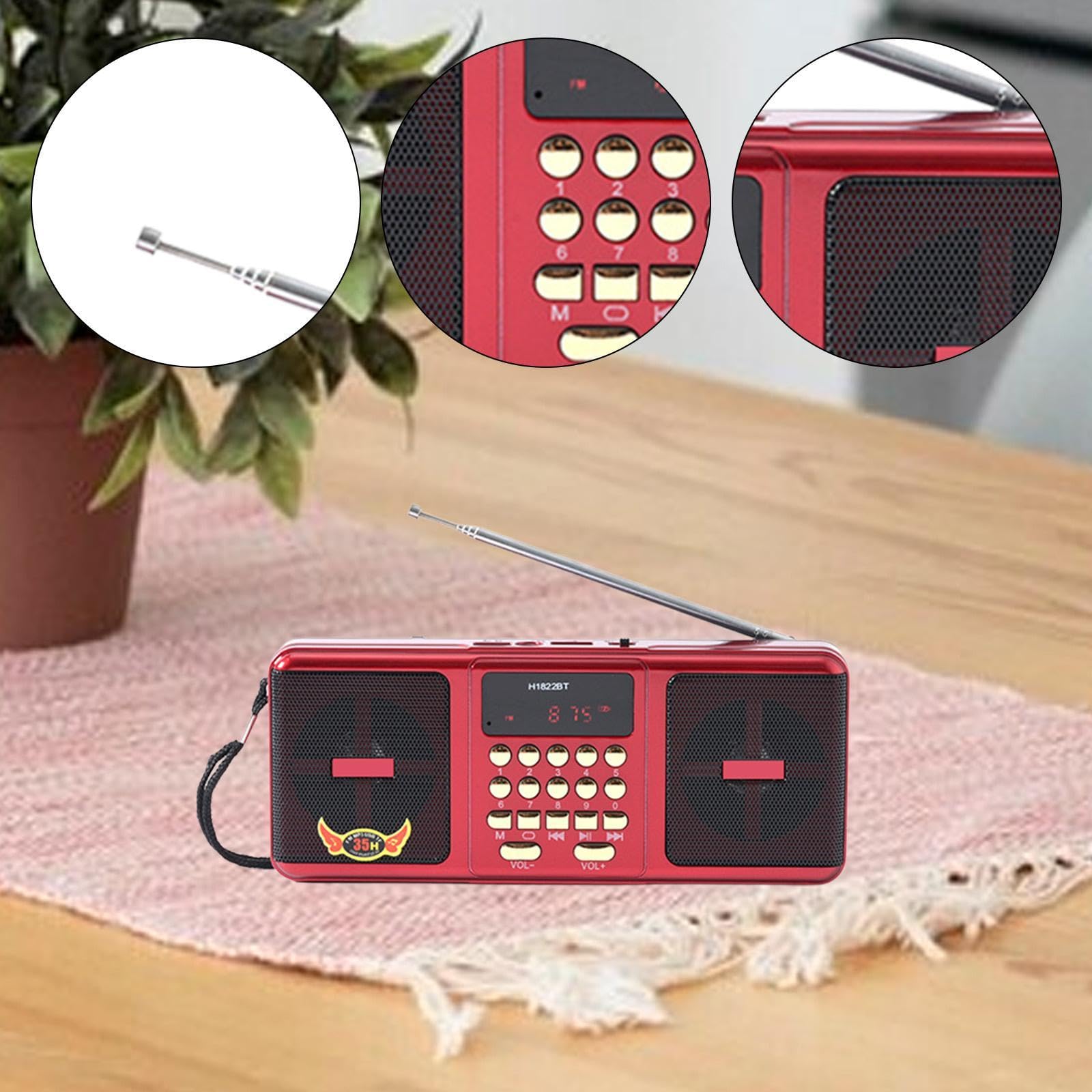 predolo Radio portátil, Ligera, Compatible con Tarjeta TF y USB Recargable con Altavoz, compacta para Correr y Caminar al Libre, Rojo