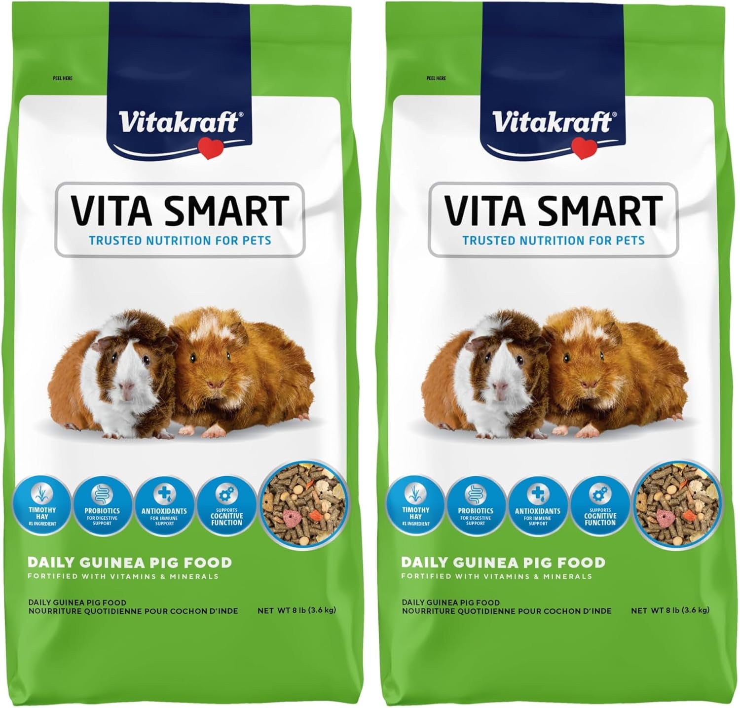 Vitakraft Vita Smart Guinea Pig Food - Complete Nutrition - Premium Fortified Blend with Timothy Hay for Guinea Pigs,8 Pound,(Pack of 2)