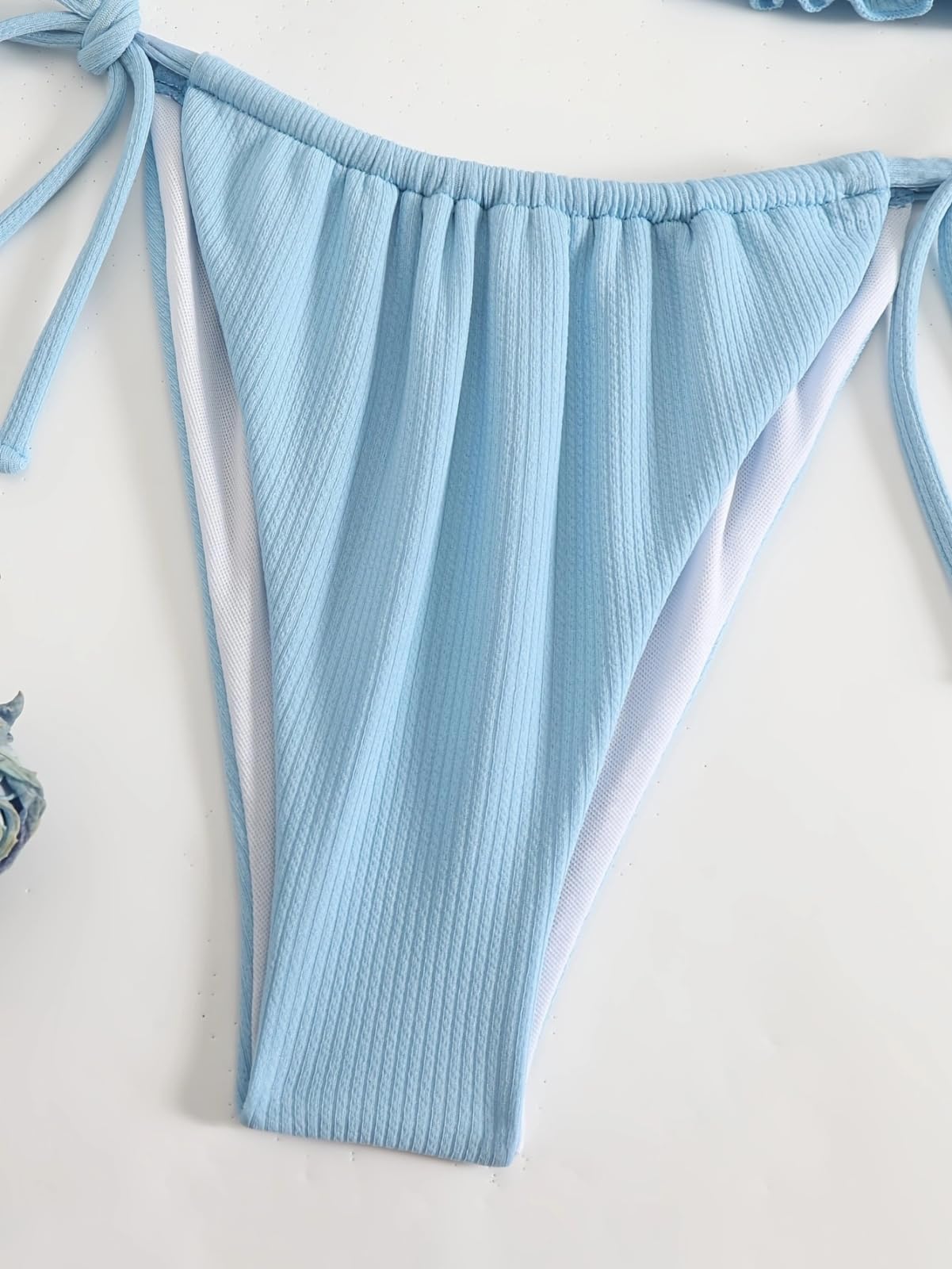Bikini Mujer Mujeres Color Ribbed Set Cortado Triángulo Traje De Baño Dos Piezas-Blue-s