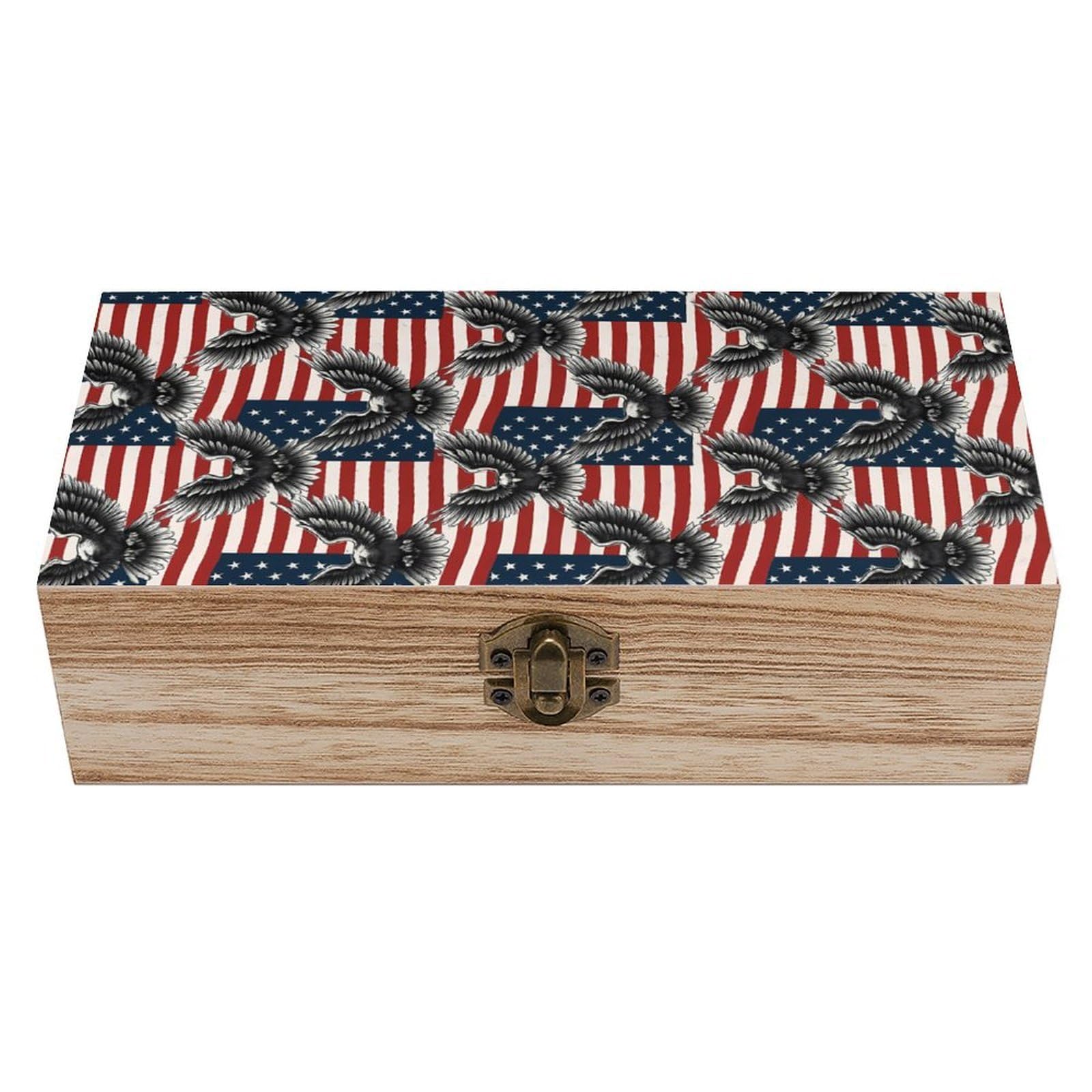 Cool Eagle American Flag Wooden Storage Vintage Keepsake Decorative Boxs