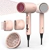 FUNTIN 2200W Hair Dryer with Diffuser Brush Nozzle Ionic Blow Dryer Powerful Baby Pink