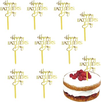 Happy Fathers Day Cake Toppers 10pcs Acrylic Cupcake Toppers Gold for Fathers Day Birthday Cake Decorations