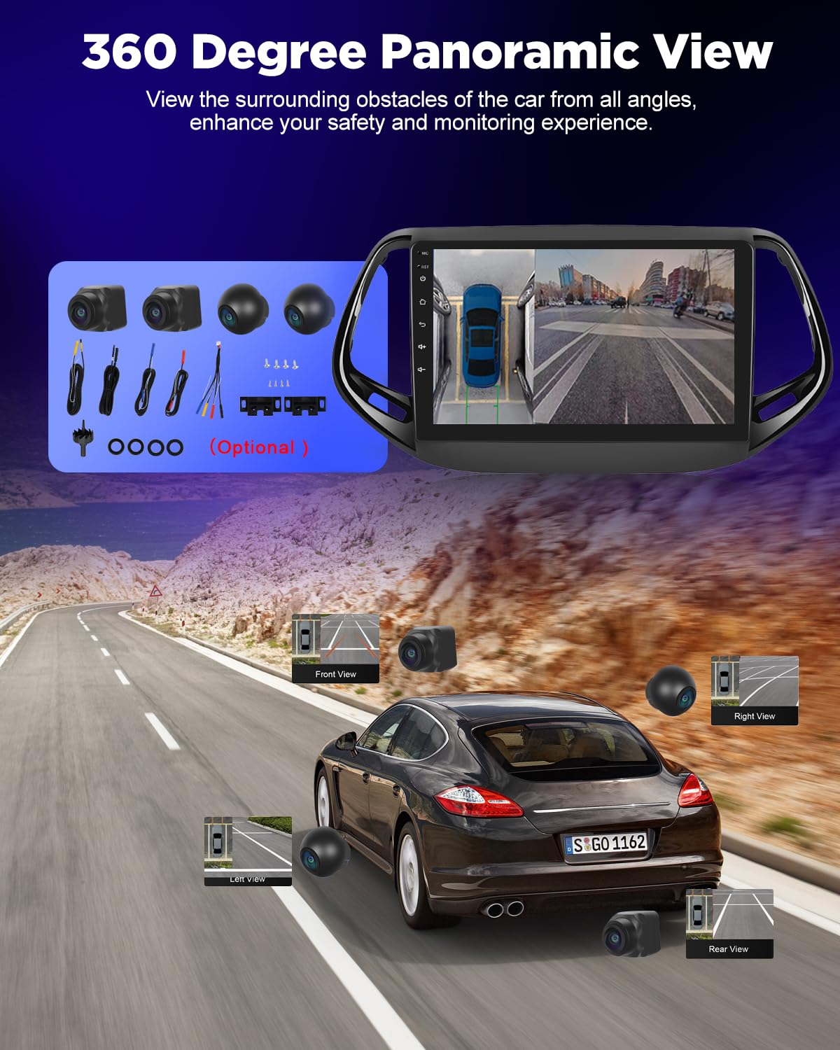 NHOPEEW Autoradio 8 Core 6+128G Android per Jeep Compass 2017-2019 con Carplay wireless e Android Auto DSP Wifi GPS Comandi al volante Vista panoramica a 360