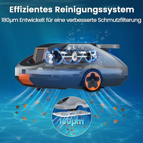 Poolroboter Akku, kabelloser Pool-Saugroboter, 200Min Laufzeit, Intelligente Navigation, Selbsteinparkfunktion und ultrafeine Filterung, kompakt und tragbar Poolreiniger ohne kabel für Pools 232m² - 4