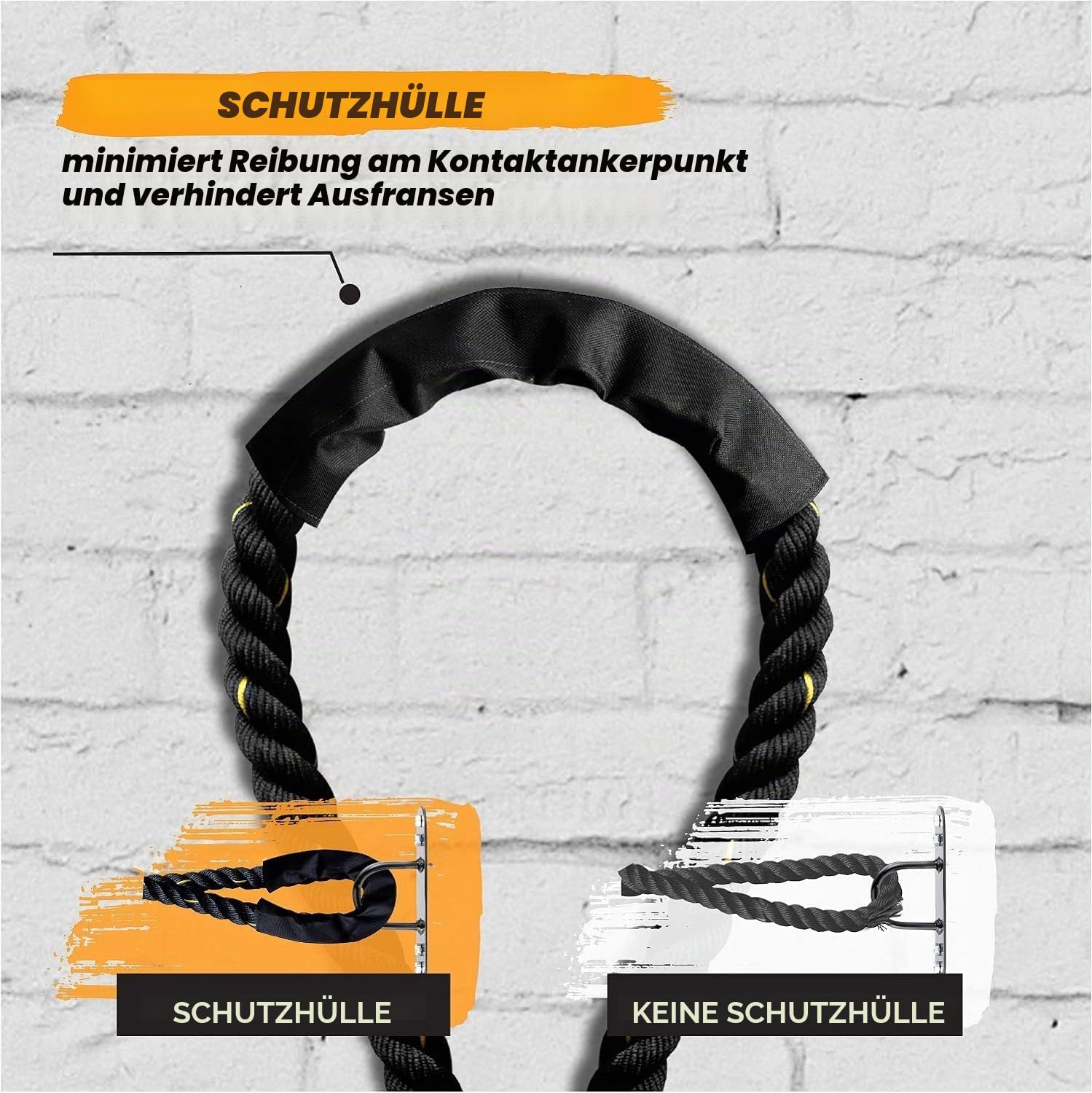 Yes4All Battle Rope 9m/12m/15m Länge - 38mm/50mm Durchmesser, Trainingsseil, Übungsseil mit Schutzhülle - Stahlanker & Riemen inklusive Trainingsseil Poly Dacron