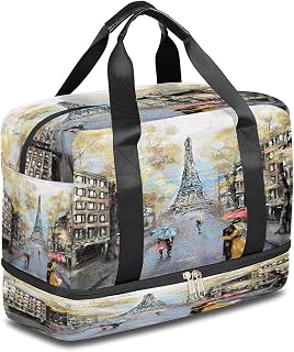 Bolsa de viagem Torre Eiffel Paisagens urbanas para o fim de semana, bolsa de mão, bolsa de mão, bolsa de ombro com compartimento para sapatos, para mulheres, homens, meninas, meninos, para academia, esportes, férias, essenciais, Multicor, M