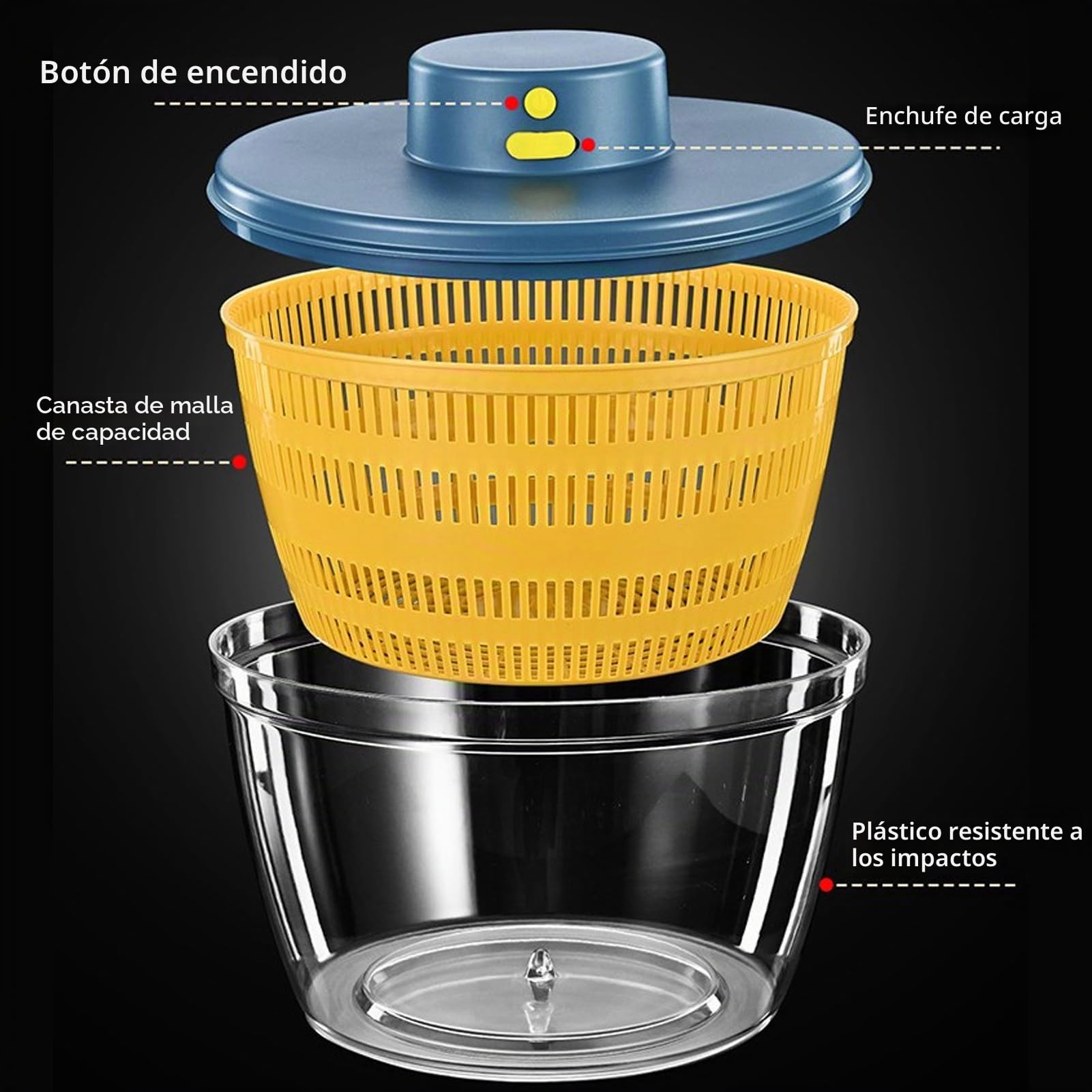 Lavadora de Frutas y Verduras, Centrifugadora de Ensalada Eléctrica de 4 Litros, Centrifugadora de Lechuga Multiusos, Secadora de Verduras, Dispositivo Limpiador de Frutas (Azul)