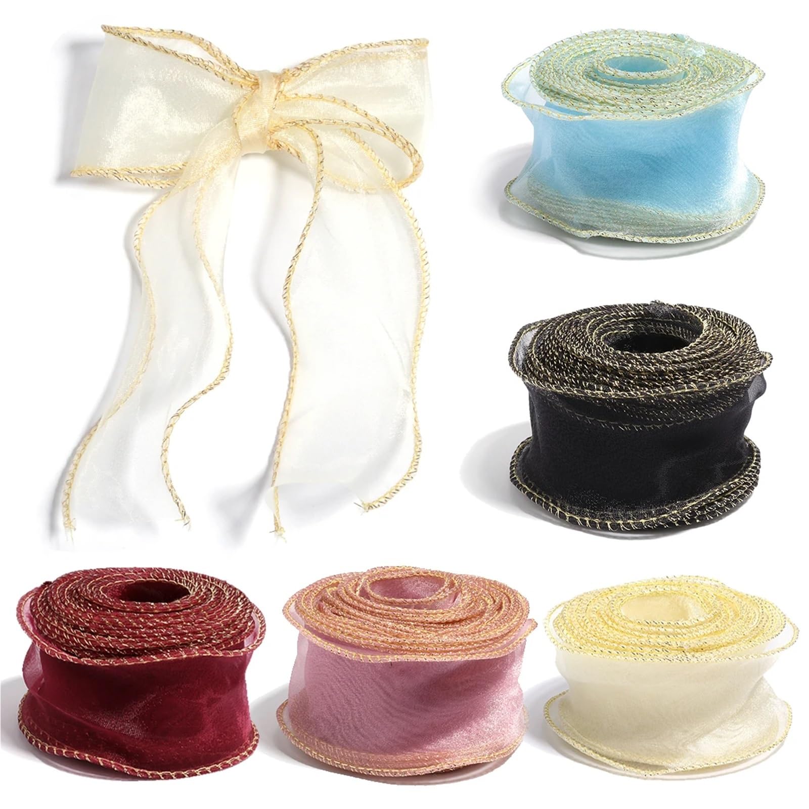 Chiffonband 5 Yards/Packung Fischschwanz-Garnband Chiffon gewellte Bänder for DIY-Blumenstraußverpackungen Hochzeitsfeier-Dekorationszubehör Bouquet da Sposa(Color03)
