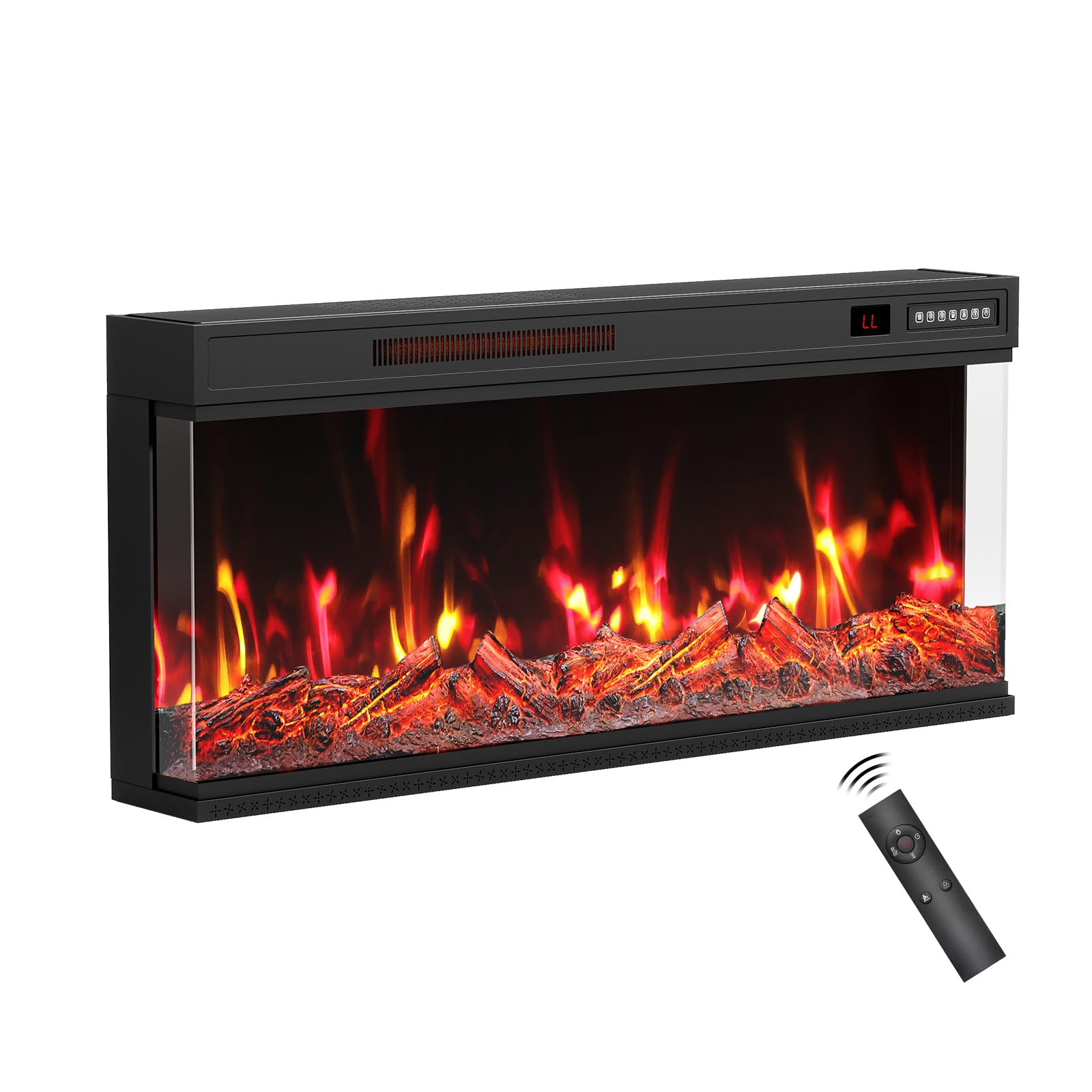Quiniver 40 Inch Ultra-Slim 3-Sided Built-in Electric Fireplace - 270° Recessed Electric Fireplace with 12 Colour Adjustable Flame, Touch Screen & Remote, for Sliding Cabinet/Wall Recess, UKCA/CE