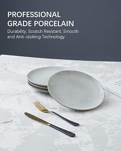 Miniatura 4 de HENXFEN LEAD Platos de ensalada de postre, de 8 pulgadas, platos de porcelana para aperitivos, aperitivos, panqueques, aptos para lavavajillas,