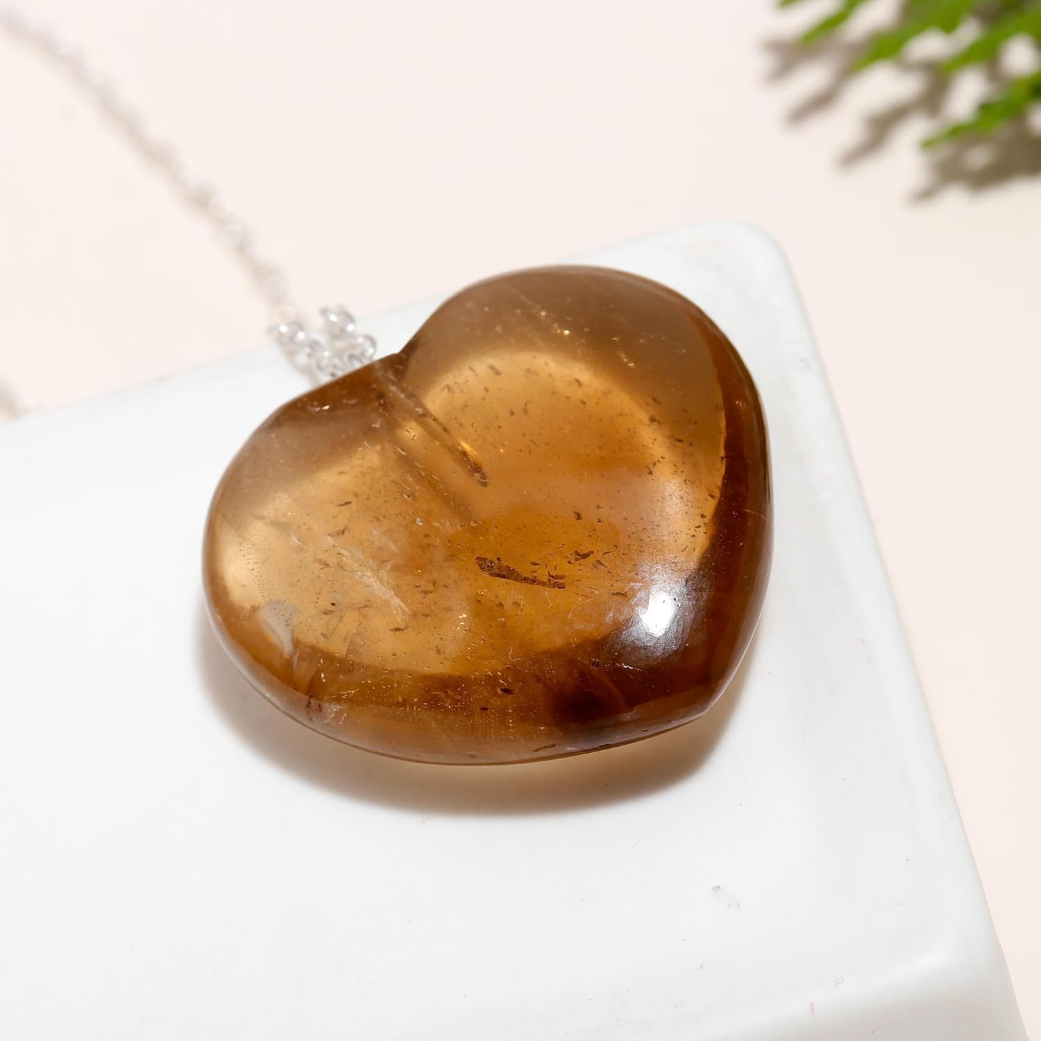 Natural Heart Pendant Necklace, Puffy Heart Crystals, Handmade Dangle Jewelry, Genuine Gemstone Pendant, Gift For Her,18 inch Silver Plated Adjustable Chain, Christmas Gift - Image 4