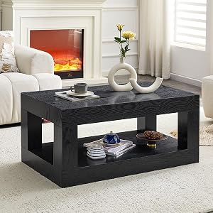 39 4 Wood Coffee Table Modern 2-Tier Rectangular Coffee Table for Living Room Center Table with Large Storage