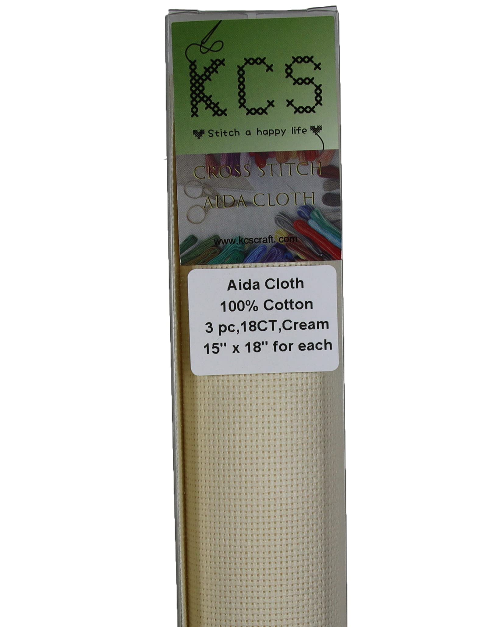 KCS 3 pc of 15" x 18" Counted Cross Stitch Cotton Aida Cloth Needlework Rolled Fabric Box,18CT,Cream