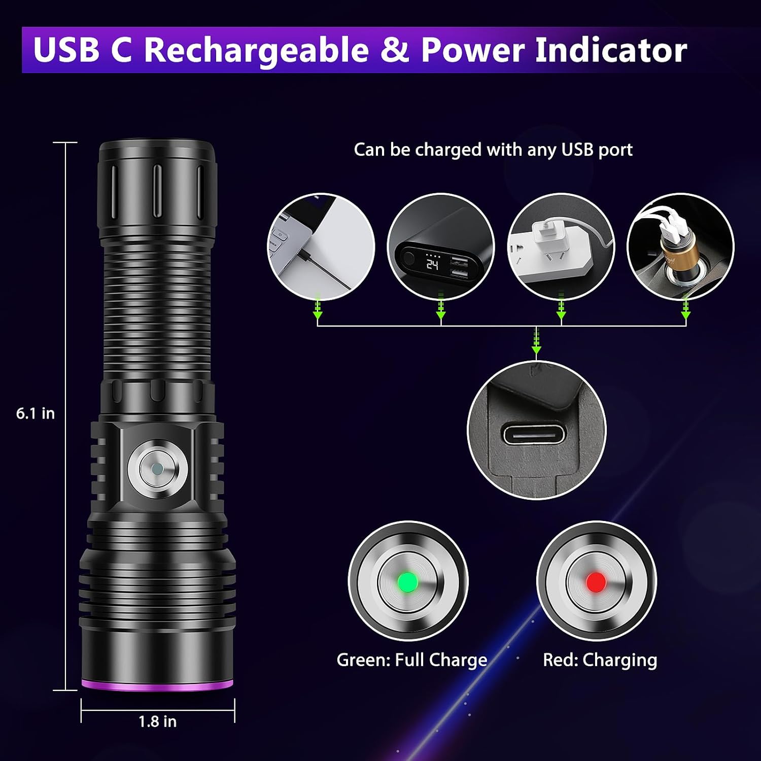 WINDFIRE UV Flashlight Rechargeable, 365nm Blacklight Flashlights Powerful, Black Light for Pet Urine Detection, Scorpions, Resin Curing, Rocks, Blood Tracking, Uranium Glass