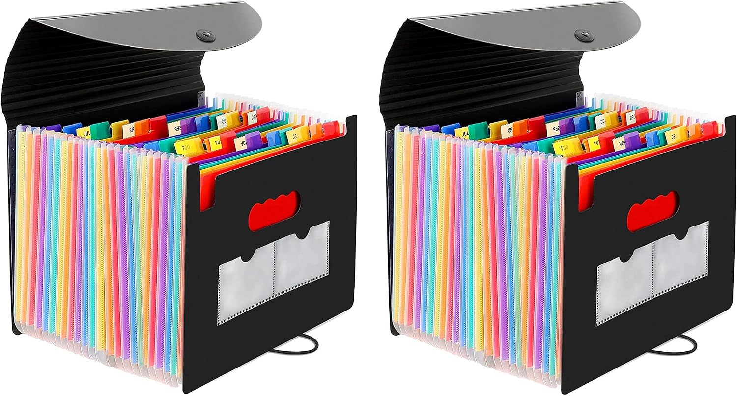 CHEPULA 24 Pockets Expanding File Folder Multicolored Accordian File Organizer File Organizer Expandable Folder with Expandable Cover Document Organizer A4 Size File Box Large Capacity (2)