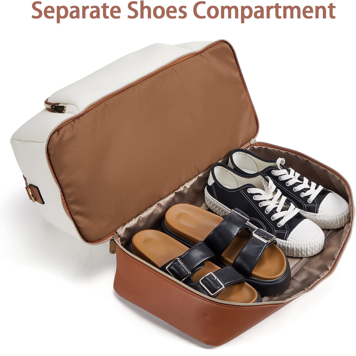 BOSTANTEN Weekender Bags for Women Leather Travel Duffle Bag Carry On Large Tote Duffel with Shoe Compartment and Trolley Sleeve - Image 6