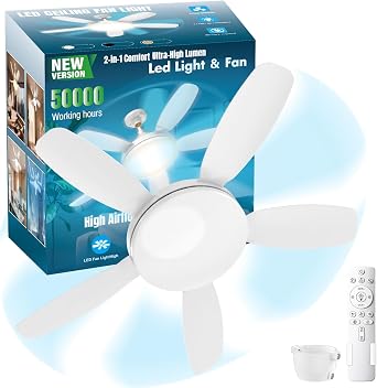 32" Socket Fan Light, 3000 Lumens Small Ceiling Fans with Lights and Remote, E26/E27 Light Bulb Fan with Reversible Motor, Dimmable 3000K-6500K Light Socket Fan for Bedroom Kitchen Garage