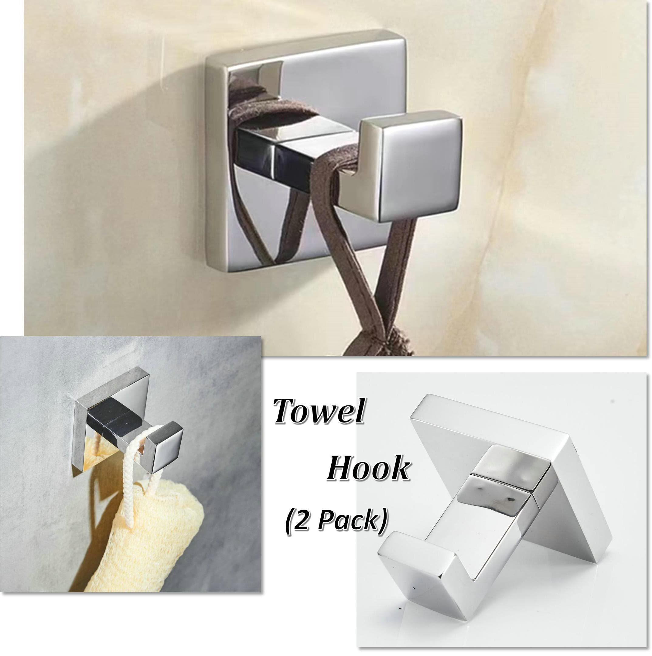 SHUNLI 4 ganchos de toalla para baño, gancho de pared, gancho de pared, gancho de baño, gancho cuadrado resistente montado en la pared (acero inoxidable cromo/SUS304)