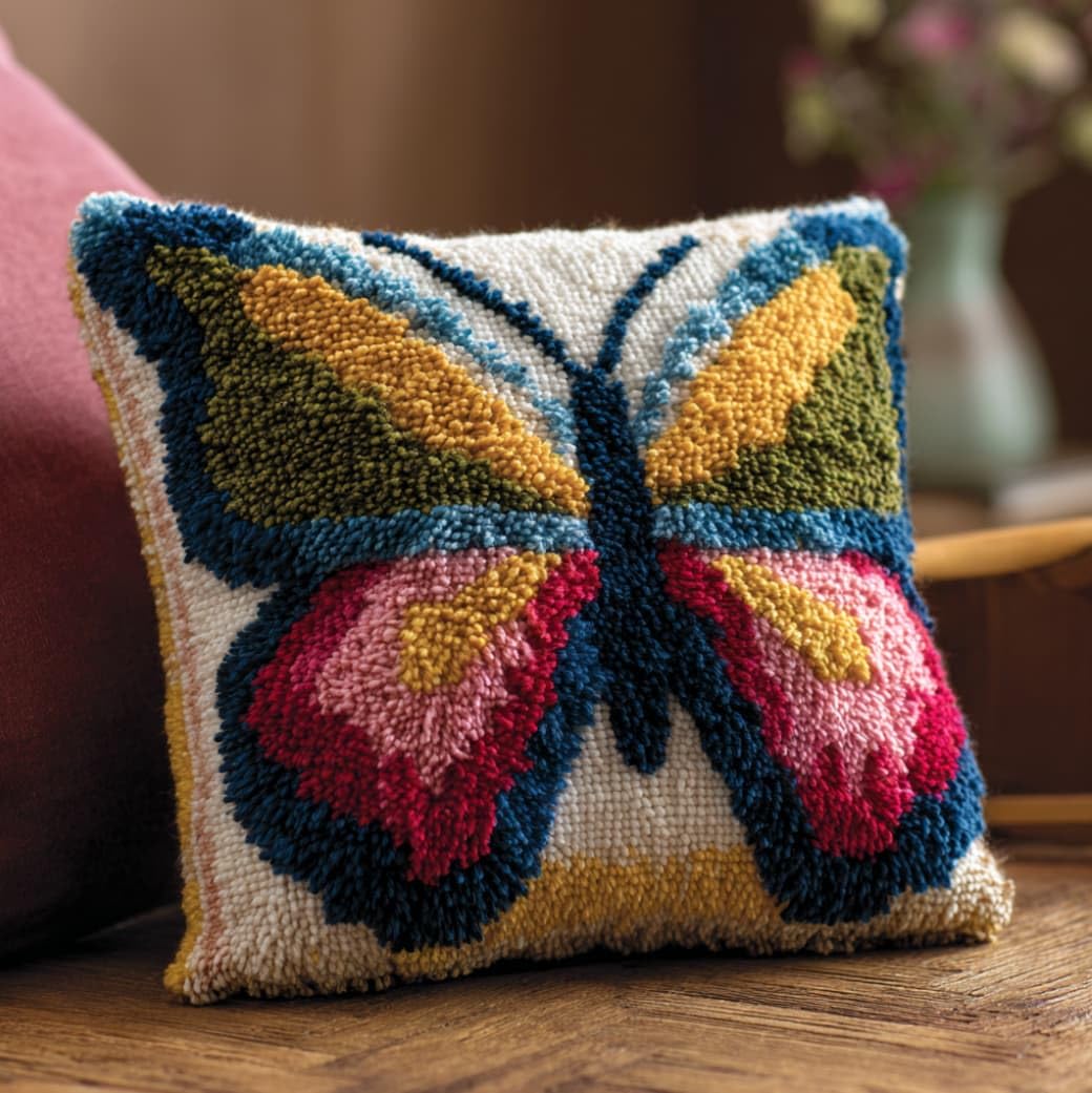 AxiangziK Latch Hook Cushion Kit 43x43cm,Colorful Butterflies