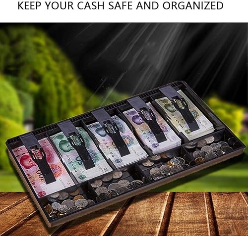 Miniatura 2 de Bandeja de efectivo de cinco rejillas, cajonera negra y blanca, bandeja de monedas extraíble, caja fuerte de almacenamiento ordenada para