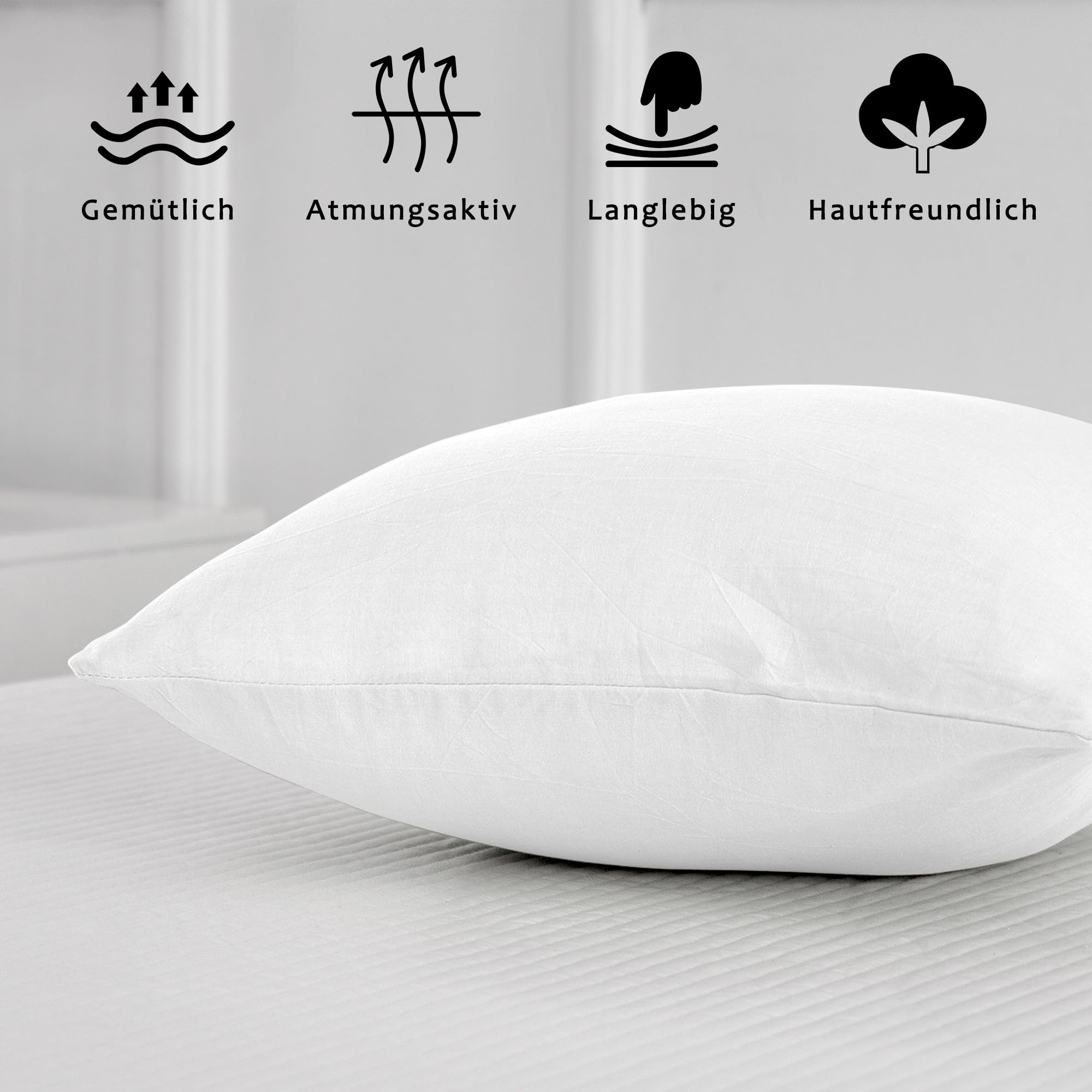 Set 2 Federe Cuscino 45x45 Cm Cotone Lavato - Effetto Lino Bianco Con Cerniera Nascosta - Foto 10